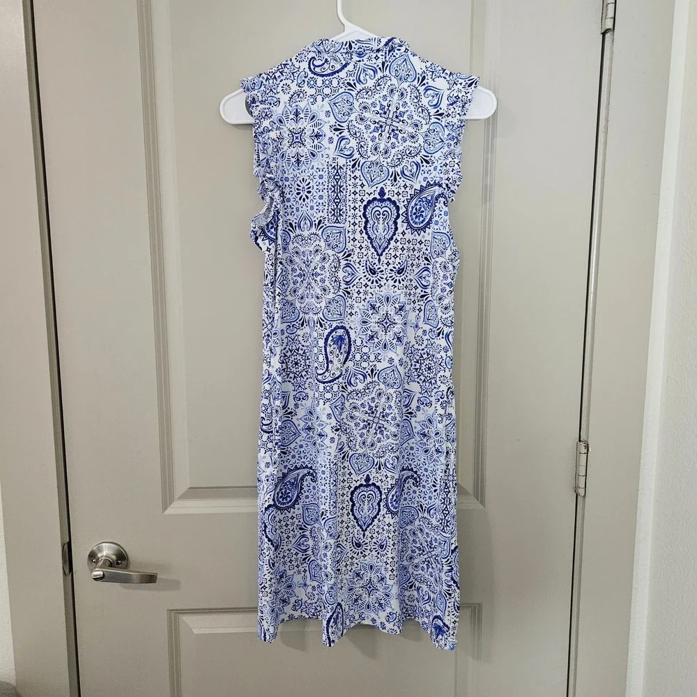 G Lifestyle Womens Golf Dress Blue Paisley Ruffle Sleeveless Set Small